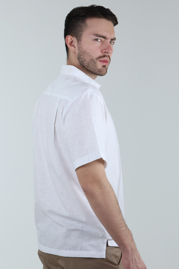 Camisa Blanca Tipo Guayabera Manga Corta Corte Clásico Para Hombre